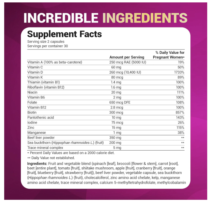 Dr. Berg Natural Prenatal Multivitamins with Superfood Extracts - 60 Capsules