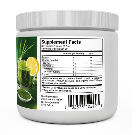 Dr. Berg Organic Raw Wheatgrass Lemon Juice Powder 60-Servings