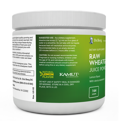 Dr. Berg Organic Raw Wheatgrass Lemon Juice Powder 60-Servings