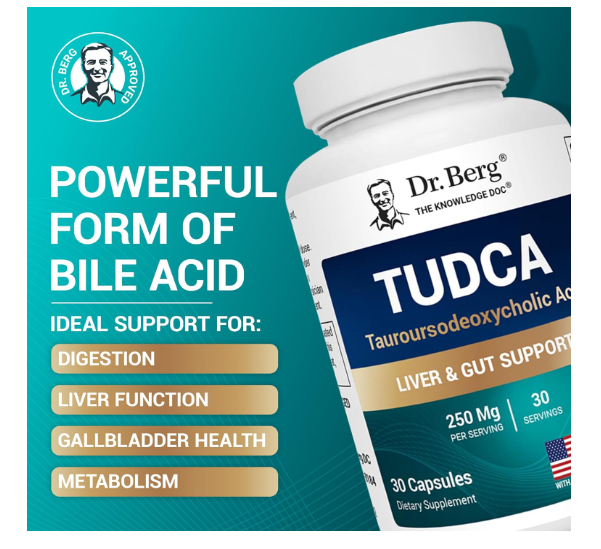 Dr. Berg TUDCA - 250 mg of Tauroursodeoxycholic Acid - 30 Vegetable Capsules