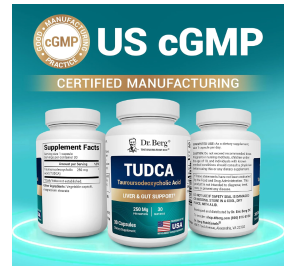 Dr. Berg TUDCA - 250 mg of Tauroursodeoxycholic Acid - 30 Vegetable Capsules