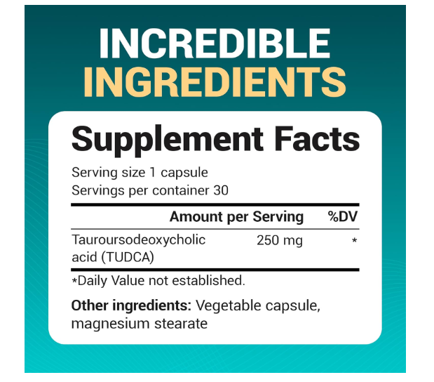 Dr. Berg TUDCA - 250 mg of Tauroursodeoxycholic Acid - 30 Vegetable Capsules