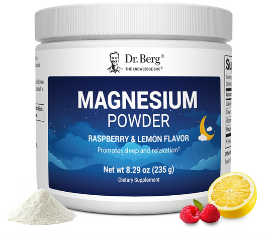Dr. Berg Magnesium Glycinate Powder Raspberry & Lemon Flavor - 50 Servings