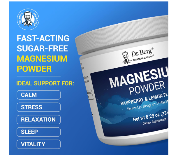 Dr. Berg Magnesium Glycinate Powder Raspberry & Lemon Flavor - 50 Servings