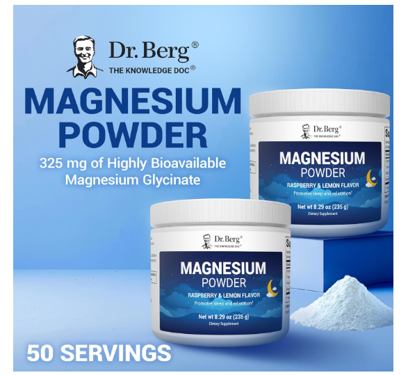 Dr. Berg Magnesium Glycinate Powder Raspberry & Lemon Flavor - 50 Servings