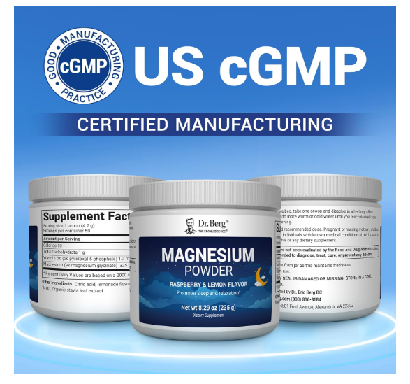 Dr. Berg Magnesium Glycinate Powder Raspberry & Lemon Flavor - 50 Servings