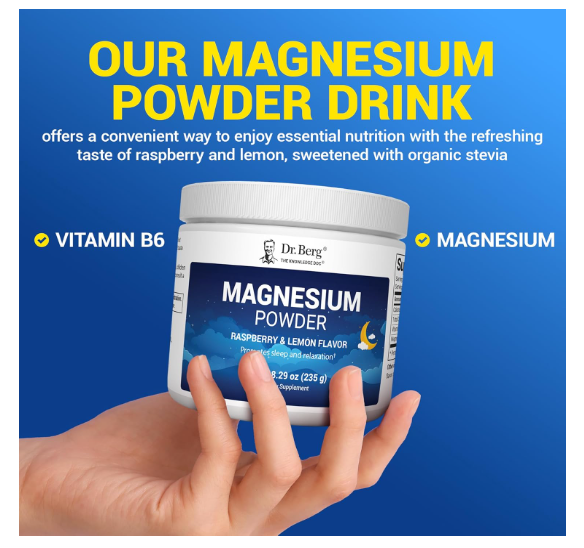 Dr. Berg Magnesium Glycinate Powder Raspberry & Lemon Flavor - 50 Servings