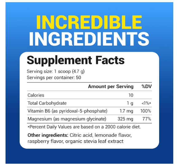 Dr. Berg Magnesium Glycinate Powder Raspberry & Lemon Flavor - 50 Servings