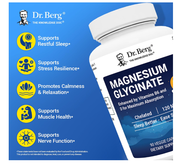 Dr. Berg Magnesium Glycinate with Vitamin D B6 & Zinc - 90 Capsules