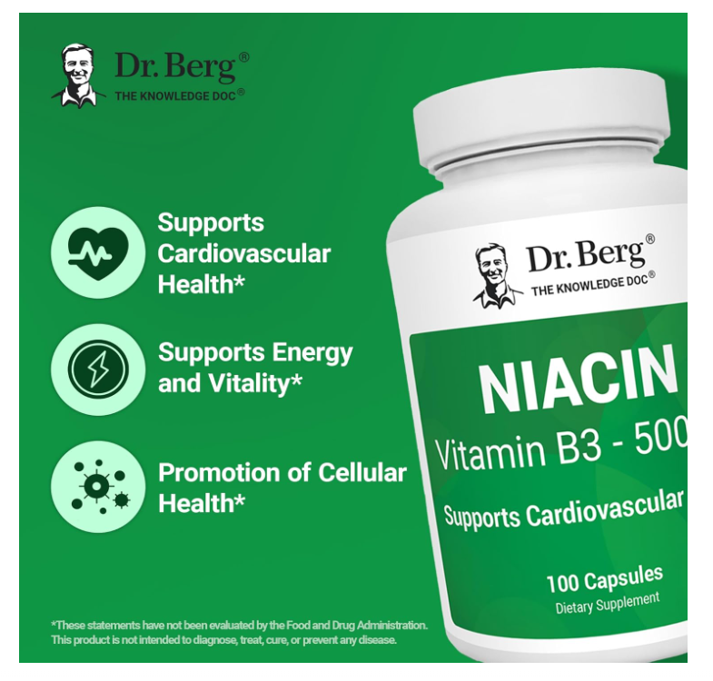 Niacin - 500 mg of Vitamin B3 - 100 Gelatin Capsules