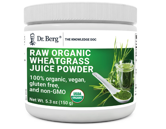 Dr. Berg Raw Wheatgrass Juice Powder - 100% Organic & Cold-Pressed - 60-Servings