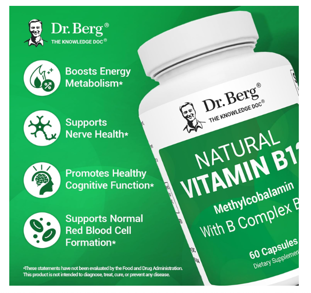 Dr. Berg Natural Vitamin B12 - 1000 mcg Methylcobalamin - 60 Capsules