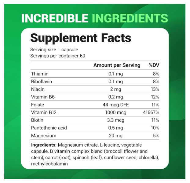 Dr. Berg Natural Vitamin B12 - 1000 mcg Methylcobalamin - 60 Capsules