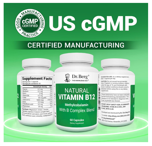 Dr. Berg Natural Vitamin B12 - 1000 mcg Methylcobalamin - 60 Capsules