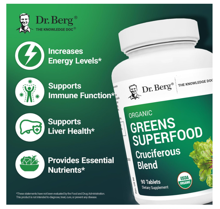 Dr. Berg Organic Greens Superfood - Cruciferous Blend - 90 Capsules