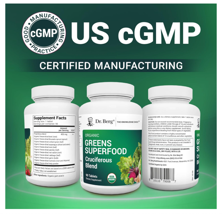 Dr. Berg Organic Greens Superfood - Cruciferous Blend - 90 Capsules