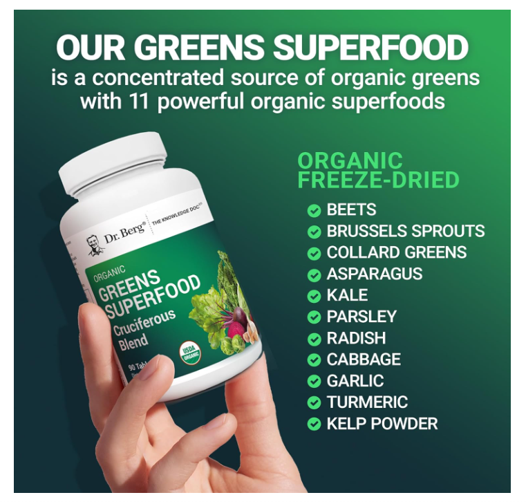 Dr. Berg Organic Greens Superfood - Cruciferous Blend - 90 Capsules