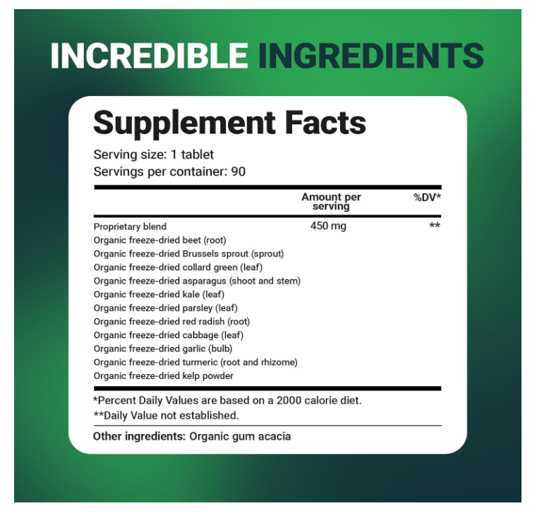 Dr. Berg Organic Greens Superfood - Cruciferous Blend - 90 Capsules