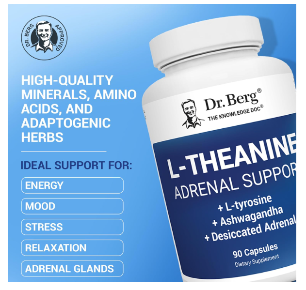 Dr. Berg L-Theanine Adrenal Support with L-tyrosine & Licorice Root - 90 Capsules