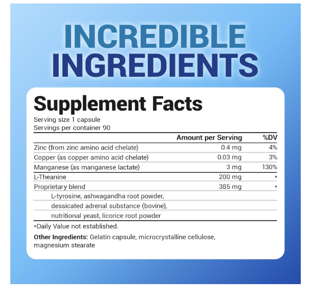 Dr. Berg L-Theanine Adrenal Support with L-tyrosine & Licorice Root - 90 Capsules