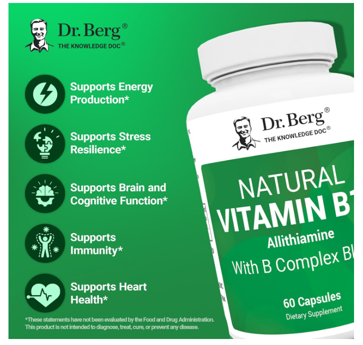 Dr. Berg Natural Vitamin B1+ Allithiamine with B Complex Blend - 60 Capsules