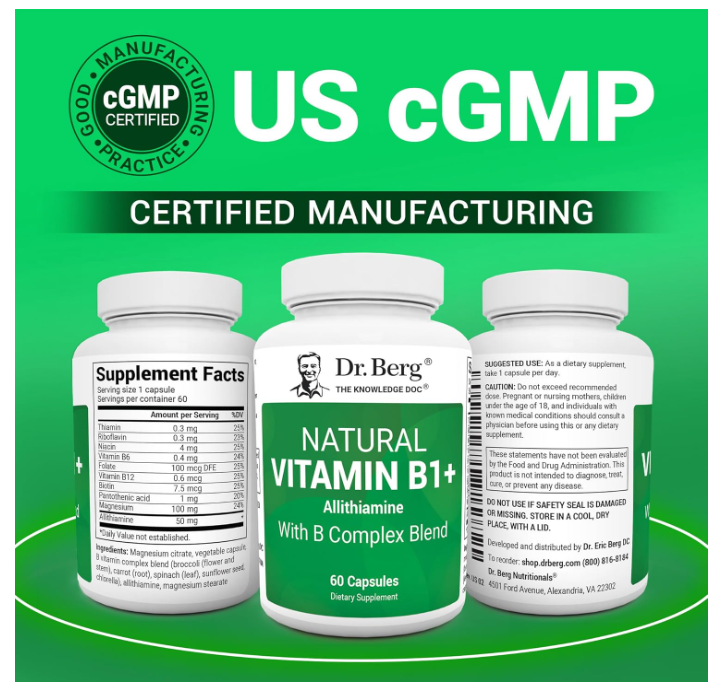 Dr. Berg Natural Vitamin B1+ Allithiamine with B Complex Blend - 60 Capsules