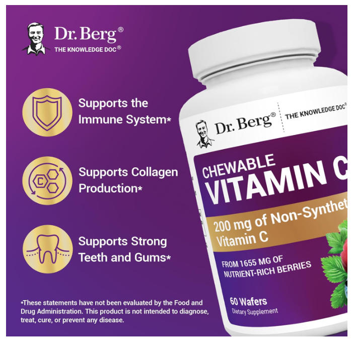 Dr. Berg Chewable Vitamin C Complex - Made with Organic Berries - 60 Servings