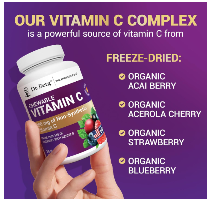 Dr. Berg Chewable Vitamin C Complex - Made with Organic Berries - 60 Servings