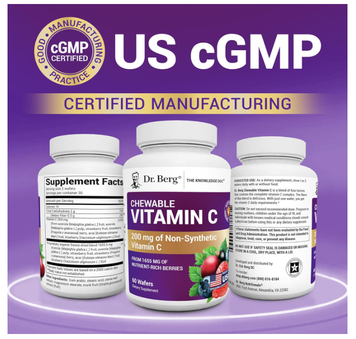Dr. Berg Chewable Vitamin C Complex - Made with Organic Berries - 60 Servings