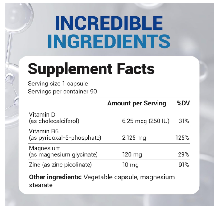 Dr. Berg Magnesium Glycinate with Vitamin D B6 & Zinc - 90 Capsules
