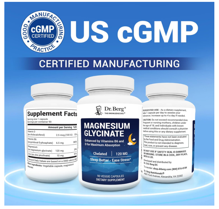 Dr. Berg Magnesium Glycinate with Vitamin D B6 & Zinc - 90 Capsules