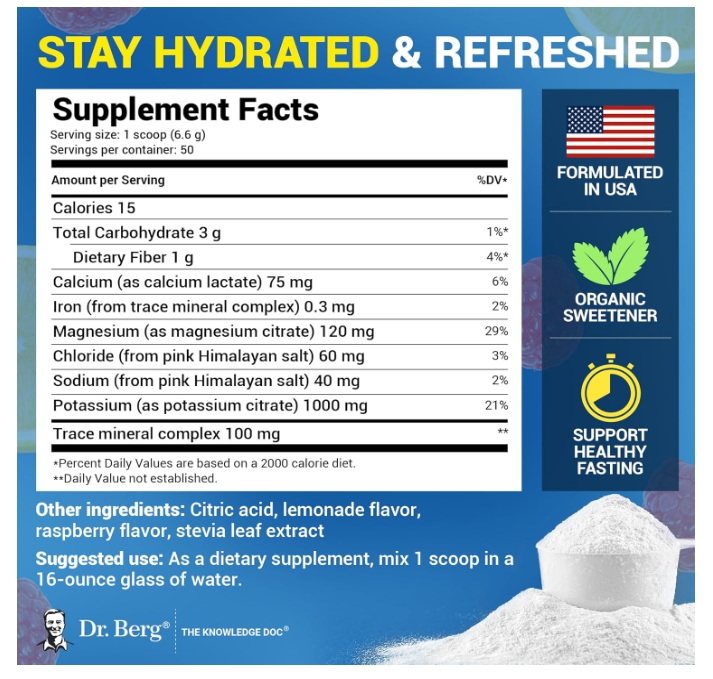 Dr. Berg Electrolyte Powder - Raspberry & Lemon 50-Servings