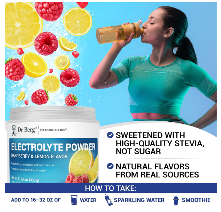 Dr. Berg Electrolyte Powder - Raspberry & Lemon 50-Servings