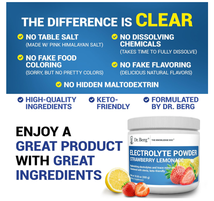 Dr. Berg Electrolyte Powder Strawberry Lemonade 50-Servings