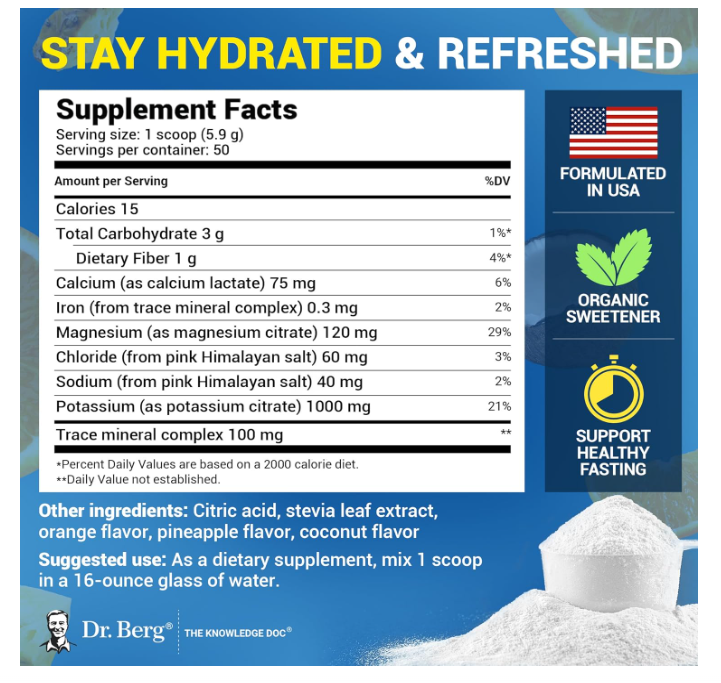 Dr. Berg Electrolyte Tropical Coconut Pineapple & Orange 50-Servings