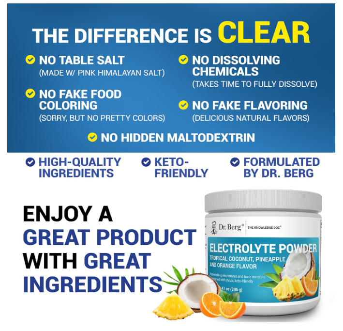 Dr. Berg Electrolyte Tropical Coconut Pineapple & Orange 50-Servings
