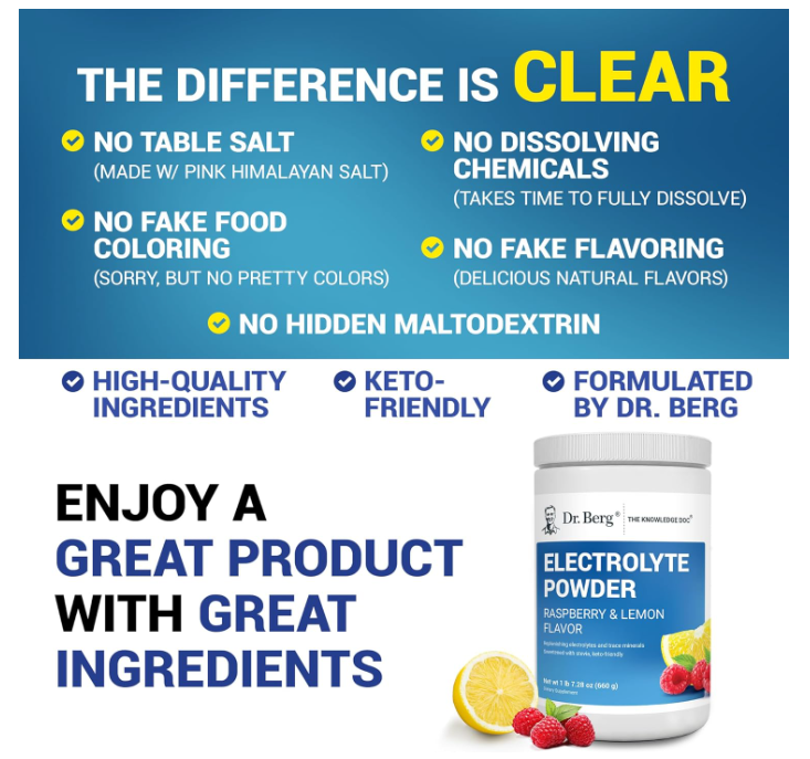 Dr. Berg Electrolyte Powder Raspberry & Lemon 100-Servings