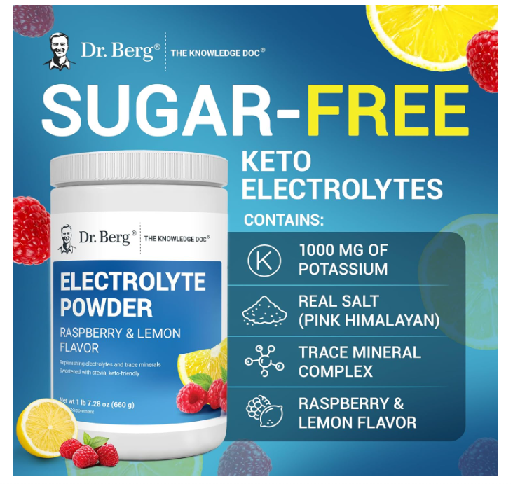 Dr. Berg Electrolyte Powder Raspberry & Lemon 100-Servings
