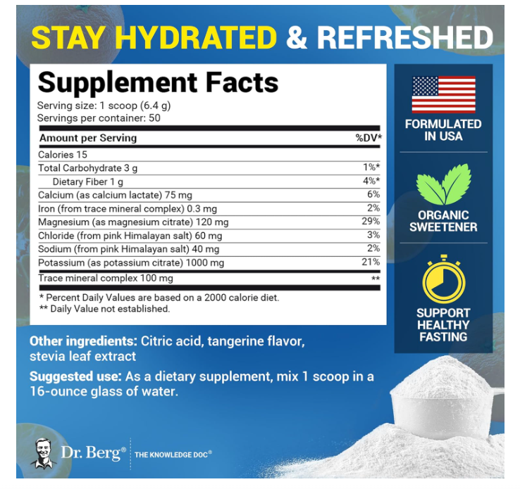 Dr. Berg Electrolyte Powder Tangerine 50-Servings