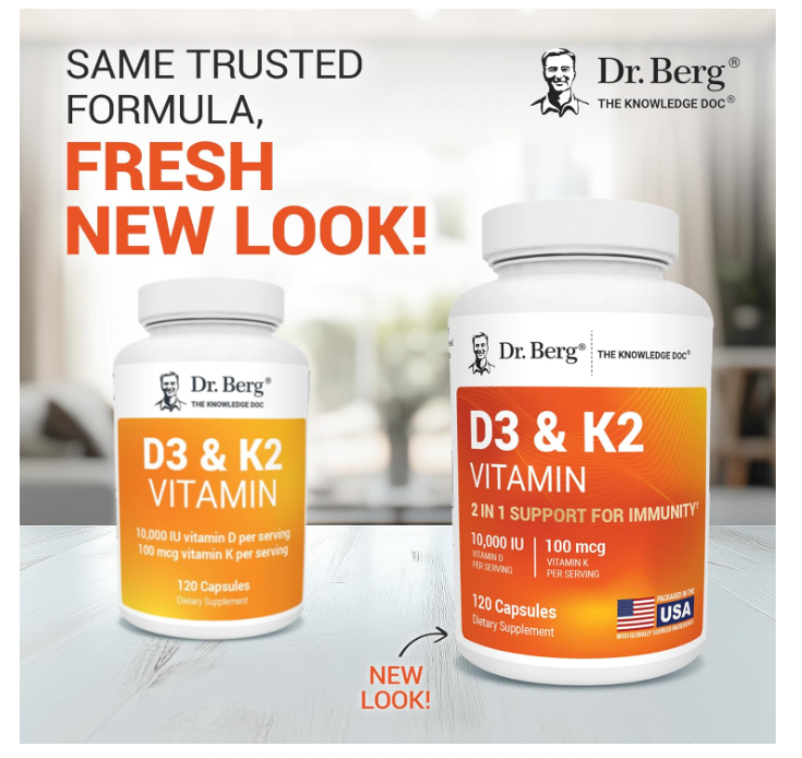 Dr. Berg 10,000 IU Vitamin D3 & K2 - 120 Capsules