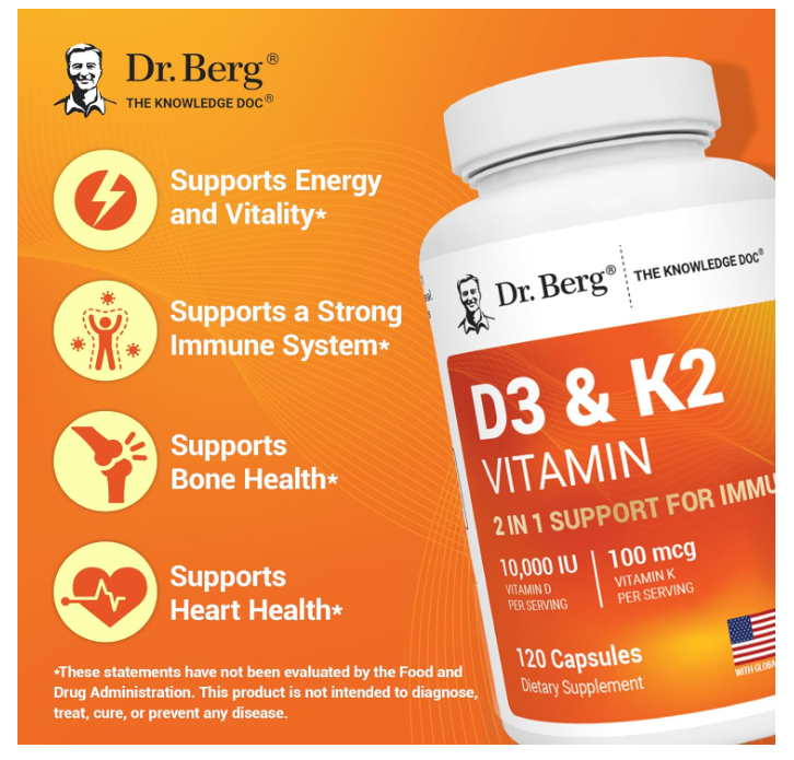 Dr. Berg 10,000 IU Vitamin D3 & K2 - 120 Capsules