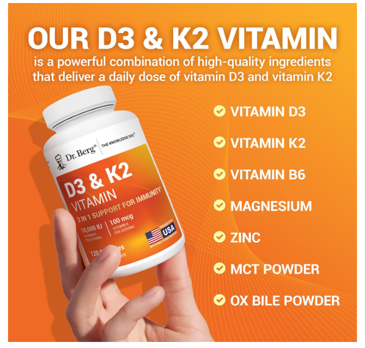 Dr. Berg 10,000 IU Vitamin D3 & K2 - 120 Capsules