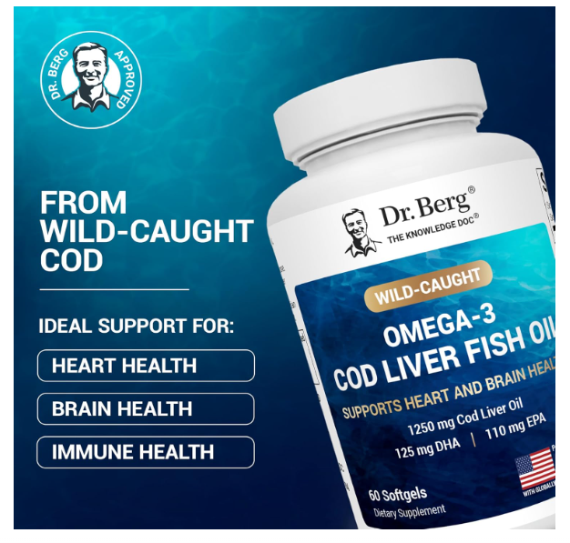 Dr. Berg 1250 mg Omega 3 COD Liver Fish Oil - 60 Softgels
