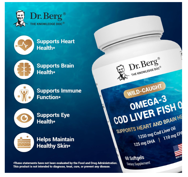 Dr. Berg 1250 mg Omega 3 COD Liver Fish Oil - 60 Softgels