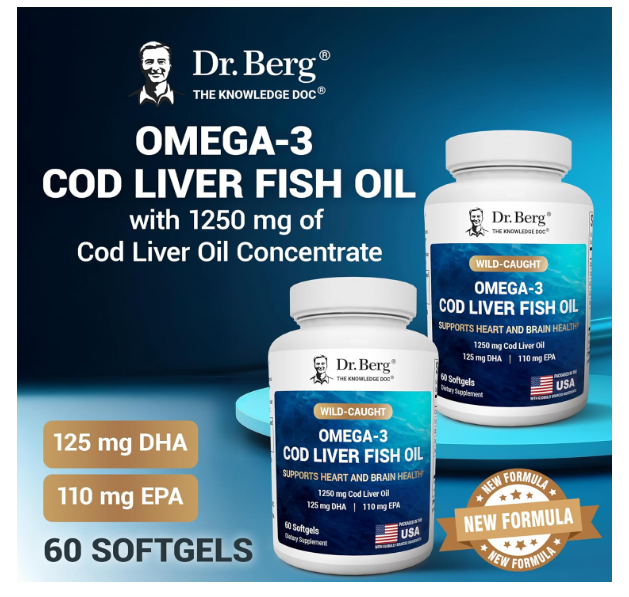Dr. Berg 1250 mg Omega 3 COD Liver Fish Oil - 60 Softgels