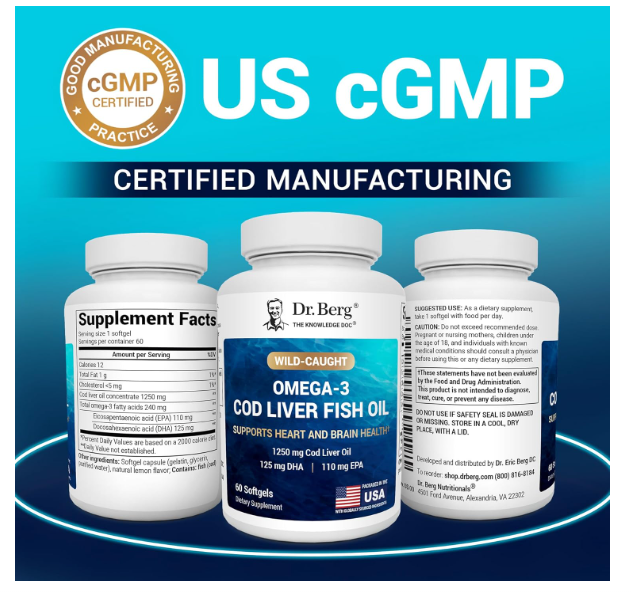 Dr. Berg 1250 mg Omega 3 COD Liver Fish Oil - 60 Softgels