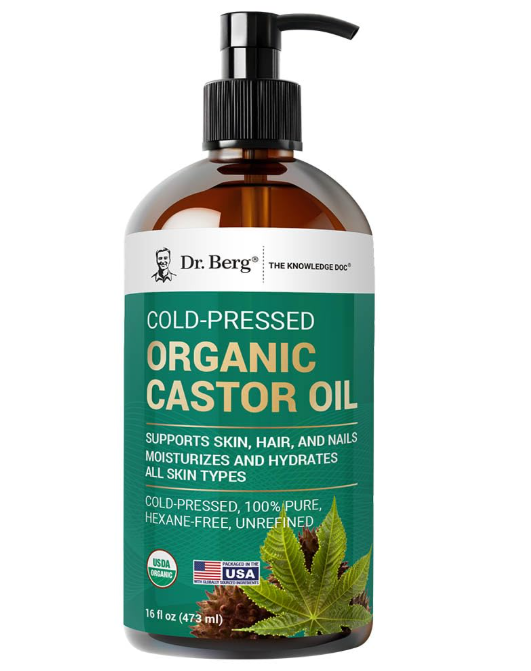 Dr. Berg 100% Pure Organic Castor Oil - Unrefined Cold-Pressed & Hexane-Free 473 ML