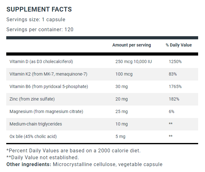 Dr. Berg 10,000 IU Vitamin D3 & K2 120 Capsules