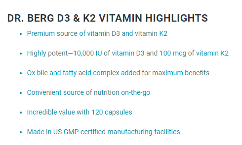 Dr. Berg 10,000 IU Vitamin D3 & K2 120 Capsules