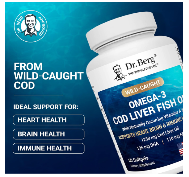 Dr. Berg 1250 mg Omega 3 COD Liver Fish Oil - 60 Softgels